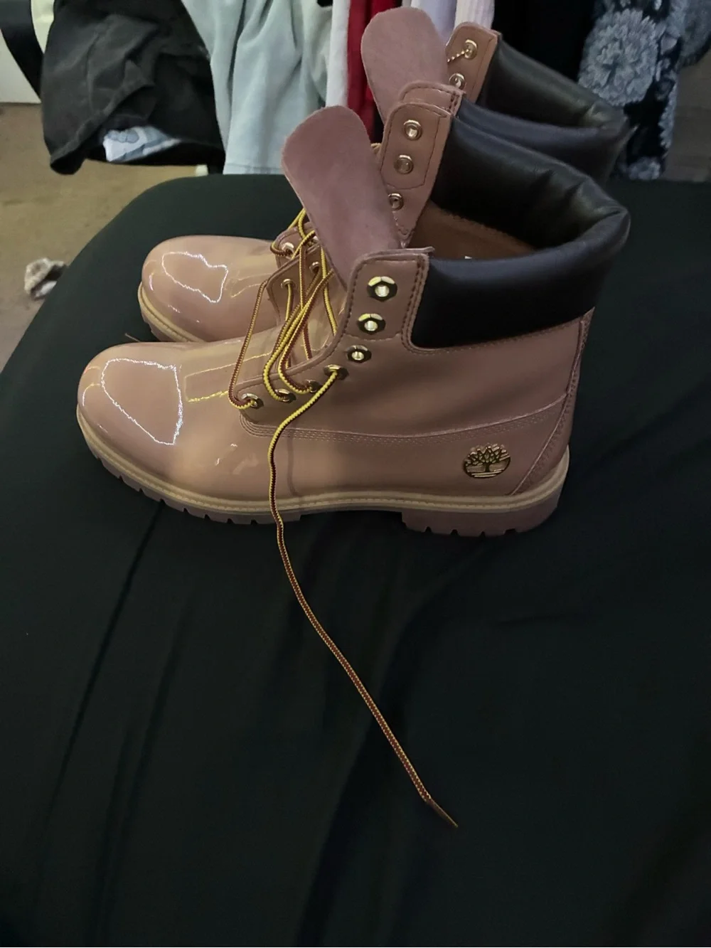 Timberland Patent Blush Pink Lace-Up Boots
